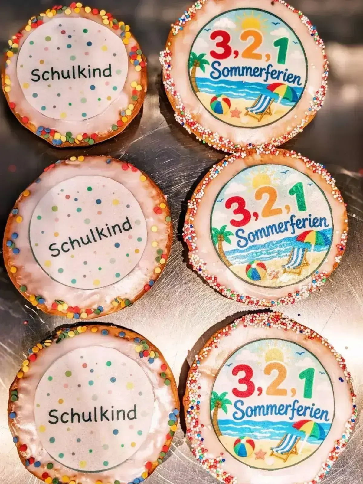 Berliner mit Zuckerguss und Aufleger zum Schulanfang und zu den Sommerferien