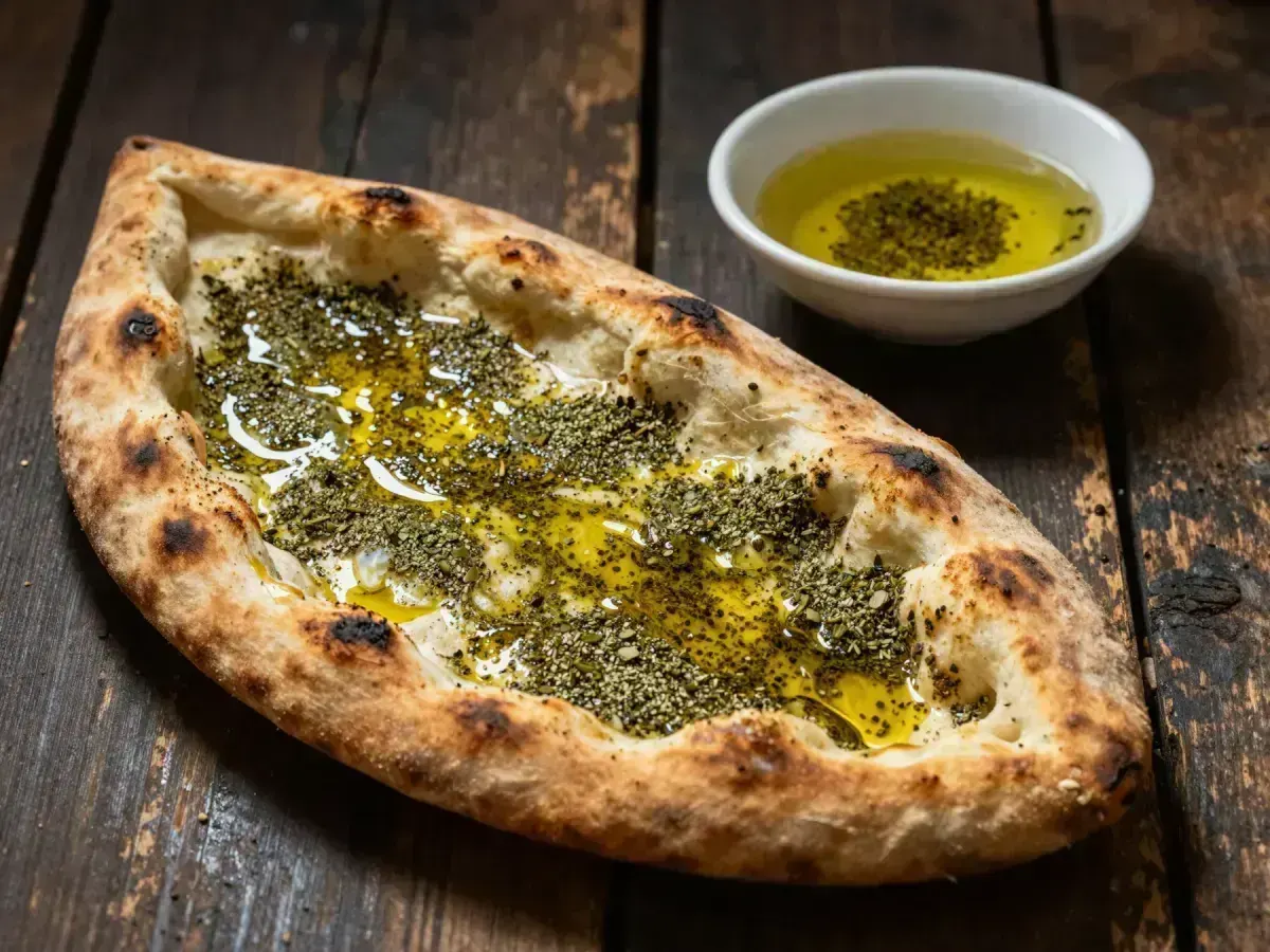 Libanesisches Manakish mit Za'atar und Olivenöl