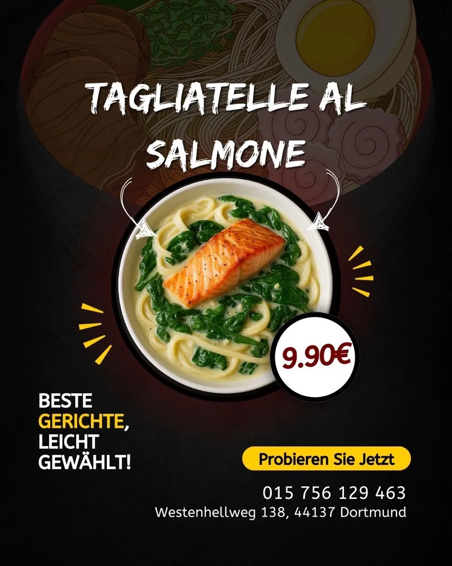 Pito-Aushang: Tagliatelle al Salmone 9,90 €