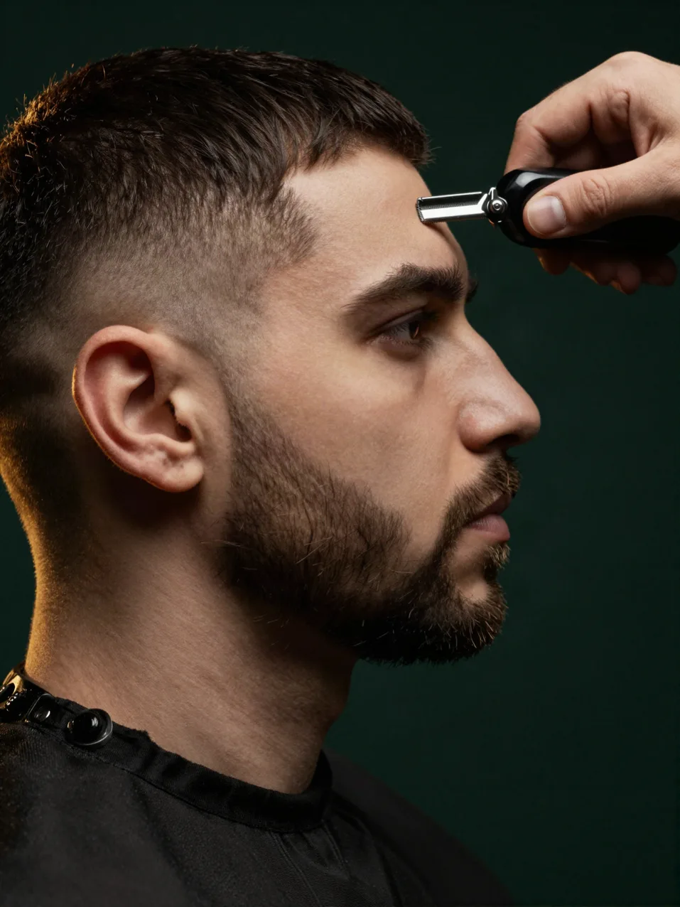 Herrenschnitt mit Skin-Fade und Bartkontur im Profil